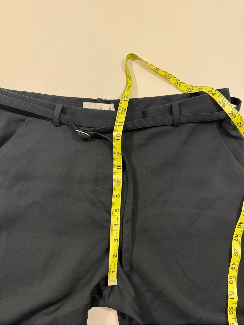 Abercrombie High Rise Belted Ankle Straight Pants Black